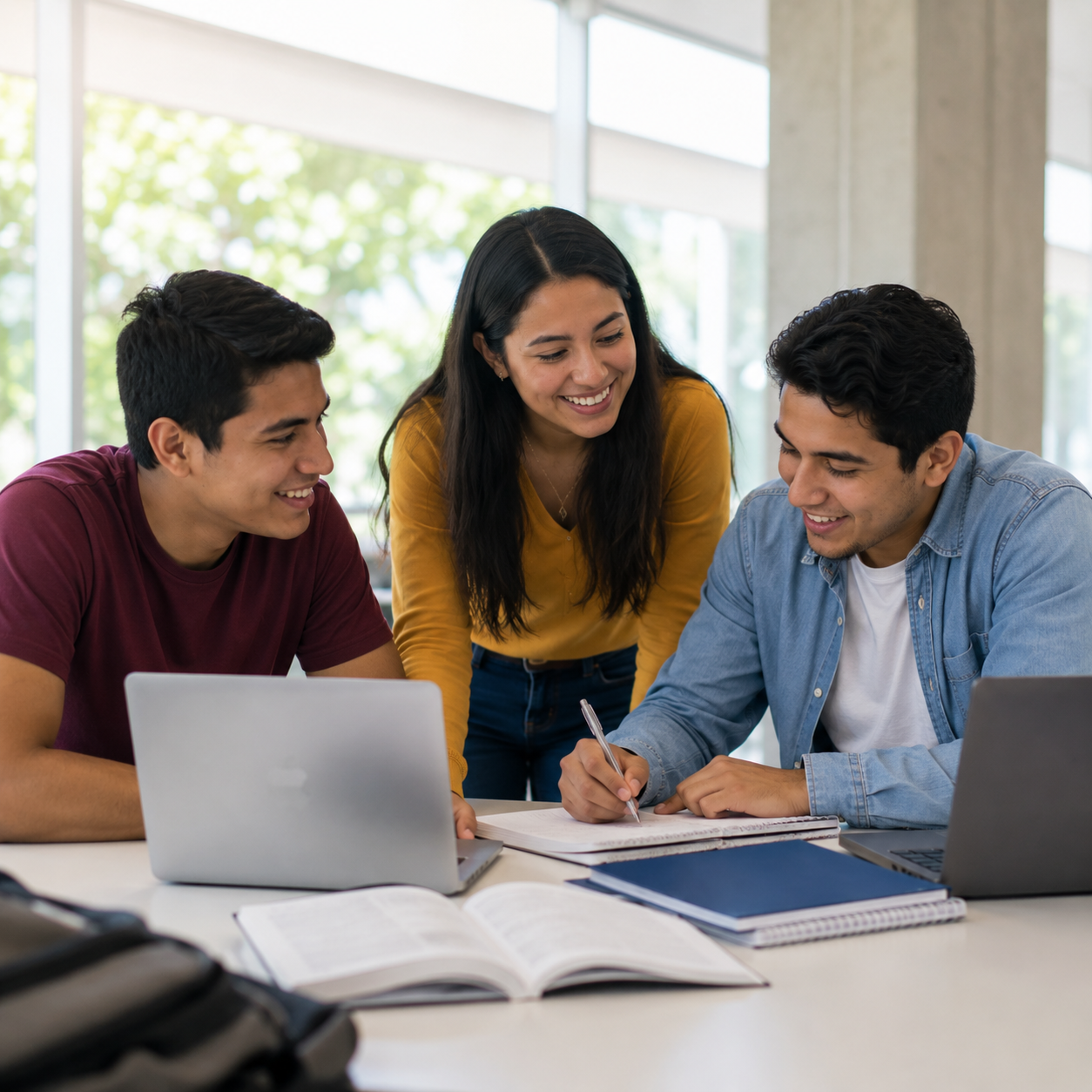 Estudiantes colaborando en un programa de inglés práctico