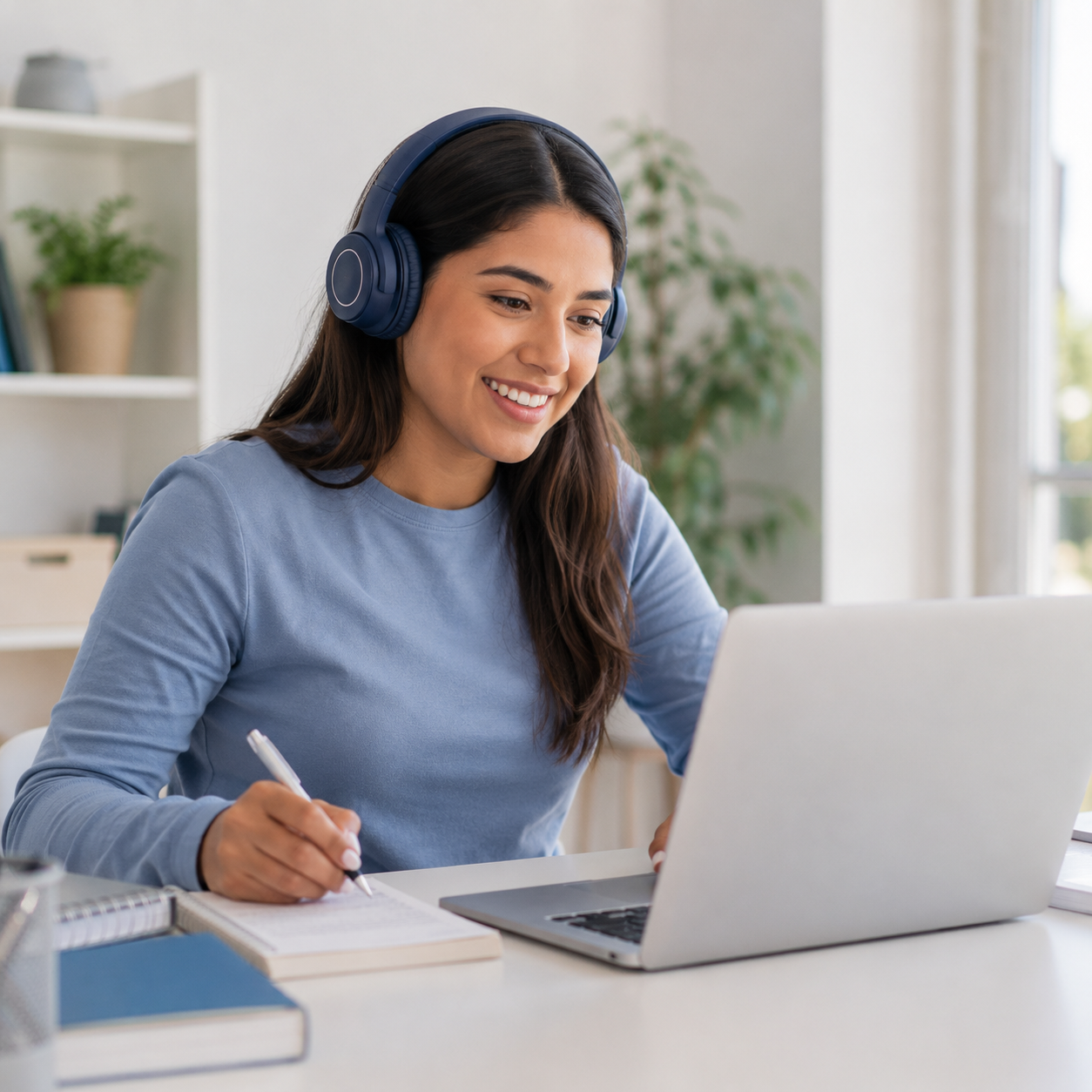 Estudiante participando en aprendizaje de inglés online