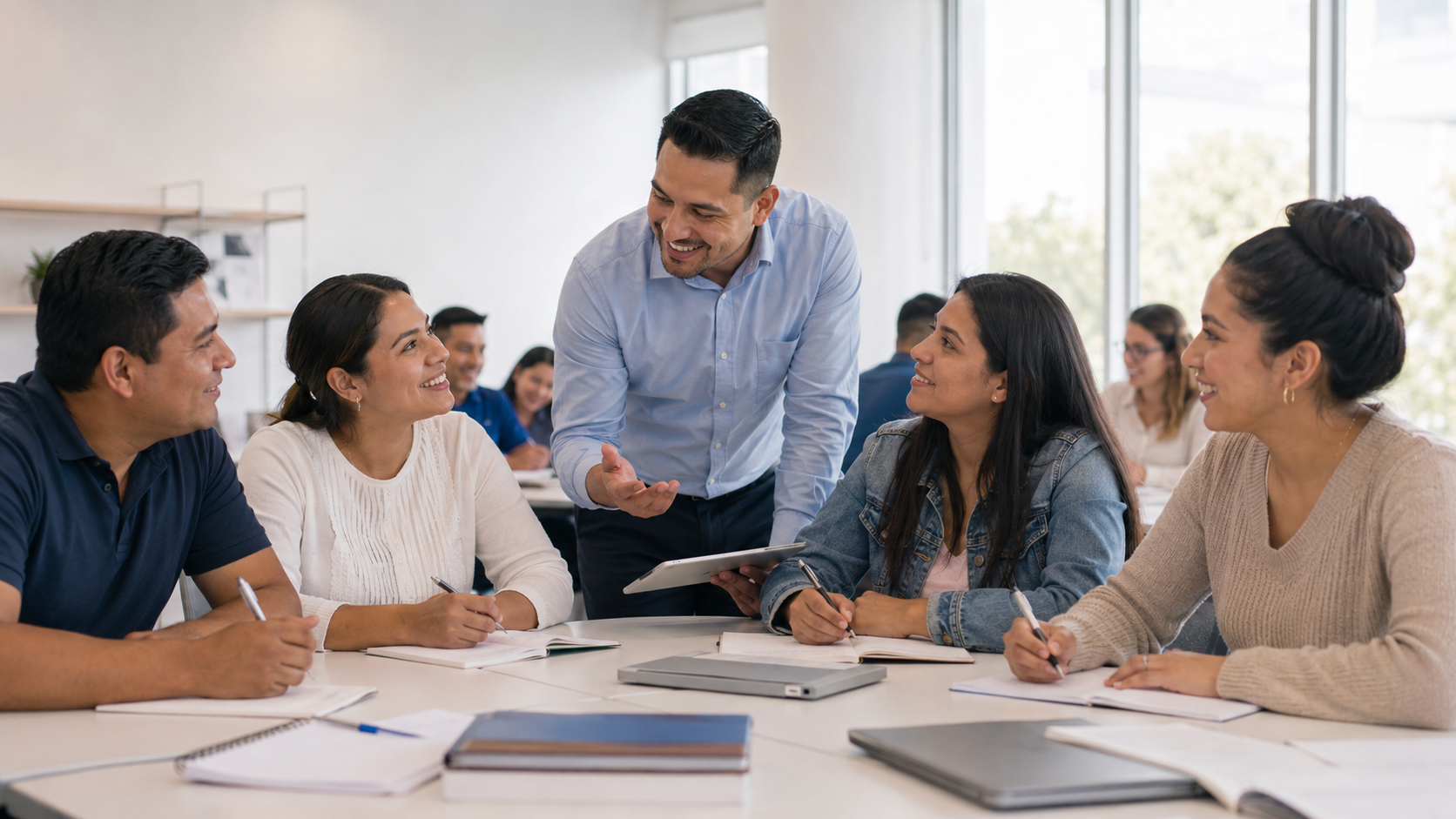 Grupo de adultos en capacitación de inglés para organizaciones