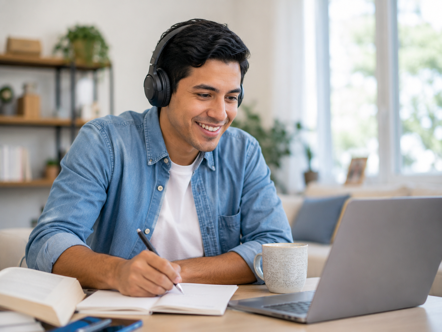 Estudiante individual practicando inglés online